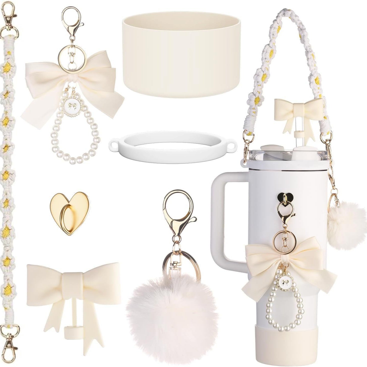 Wholesale Water cup braided hand rope thermos cup chain love hook fur ball key chain set